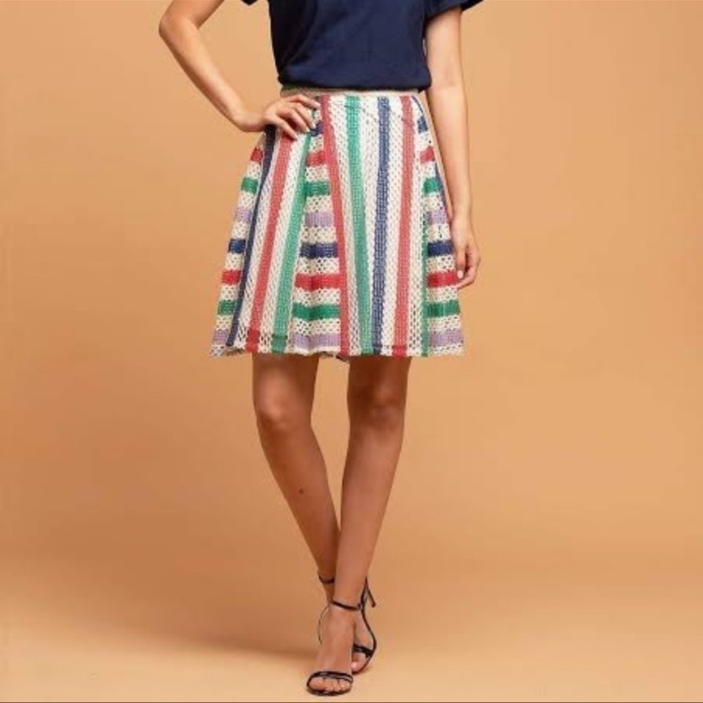 🌸 2/$25 Anthropologie Eva Nude Navy Red Green Crochet French Quarter Mini Skirt